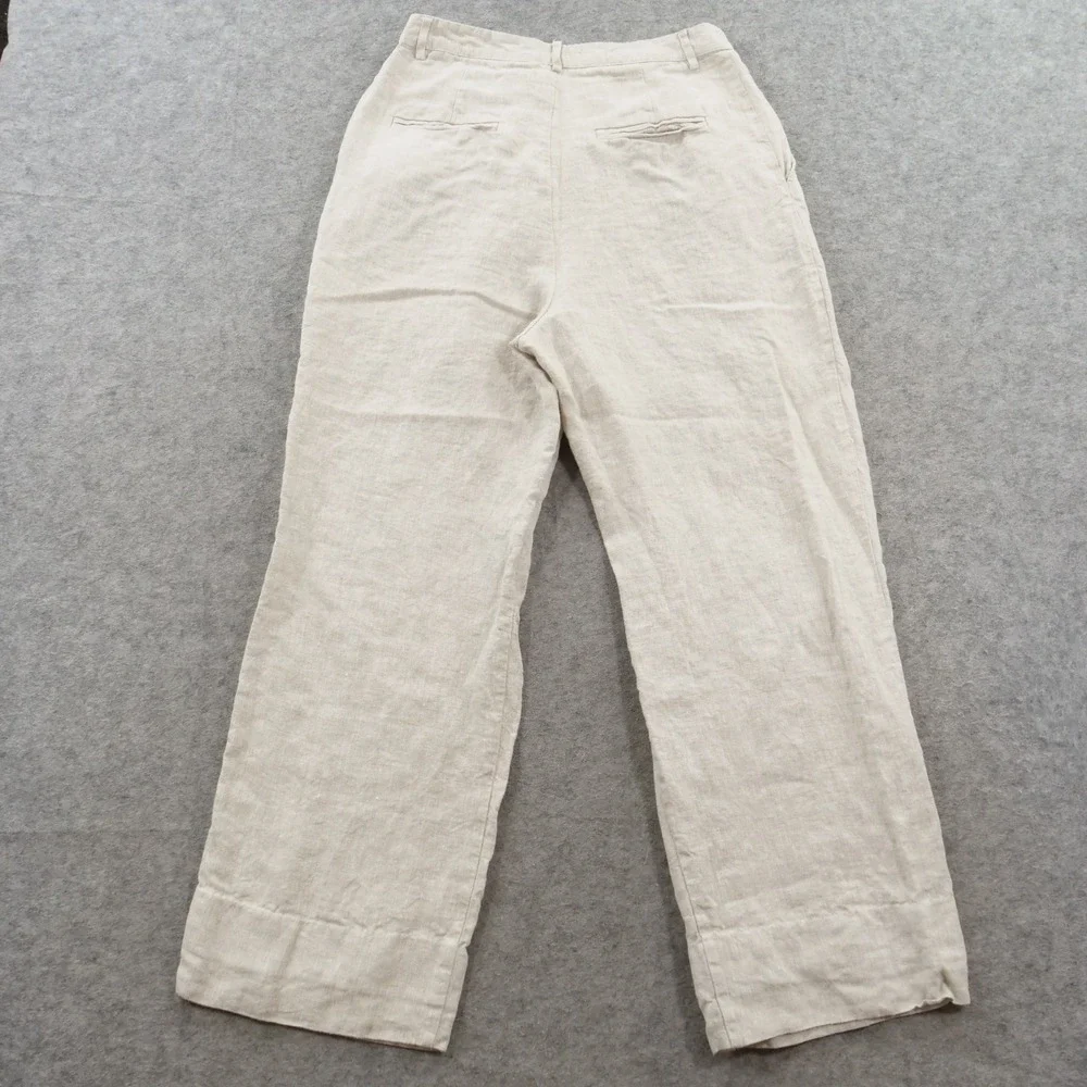 Reformation Womens Pants 8 Beige 100% Linen Wide Leg Pleated High Rise Chambray
